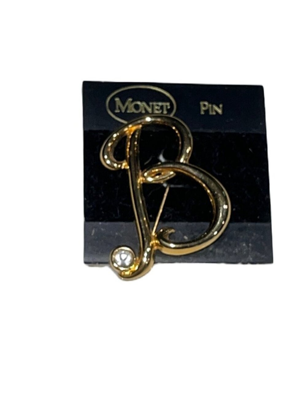 Monet Script Letter "B" Modernist With Rhinestone Brooch Pin Signed - Picture 2 of 12